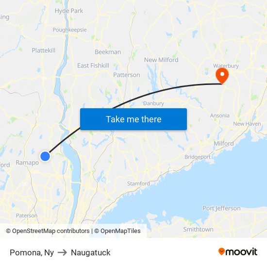 Pomona, Ny to Naugatuck map