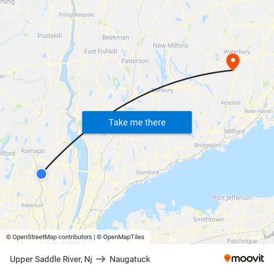 Upper Saddle River, Nj to Naugatuck map