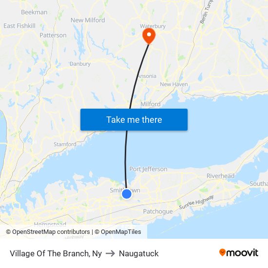 Village Of The Branch, Ny to Naugatuck map