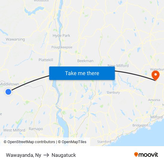 Wawayanda, Ny to Naugatuck map