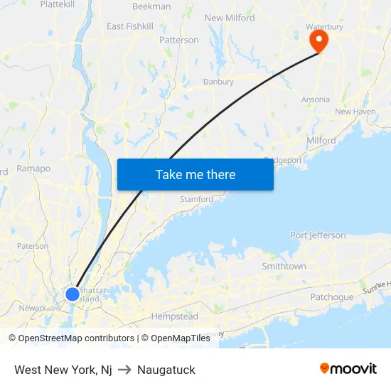 West New York to Naugatuck map