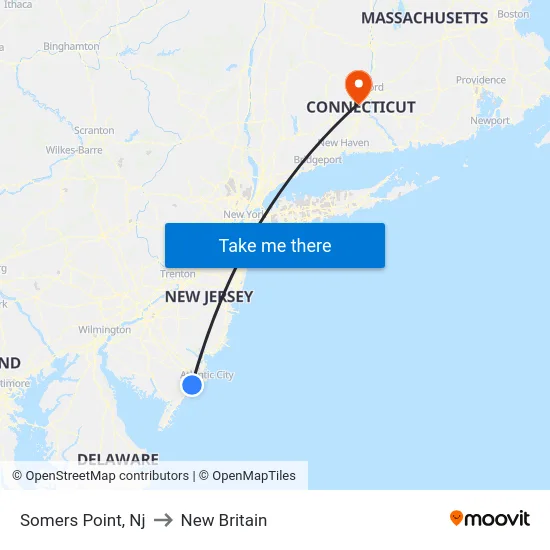 Somers Point to New Britain map