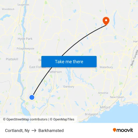 Cortlandt to Barkhamsted map
