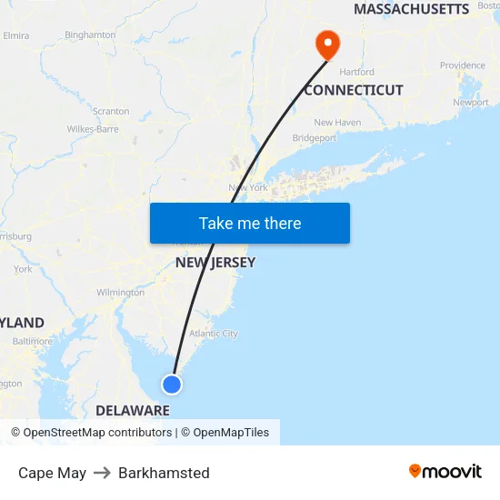 Cape May to Barkhamsted map
