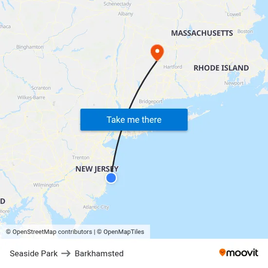 Seaside Park to Barkhamsted map