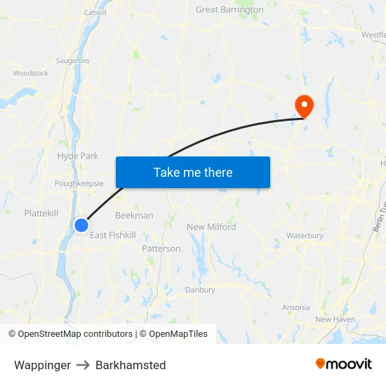 Wappinger to Barkhamsted map