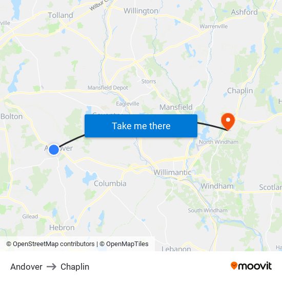 Andover to Chaplin map