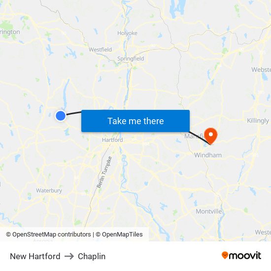 New Hartford to Chaplin map