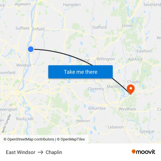 East Windsor to Chaplin map