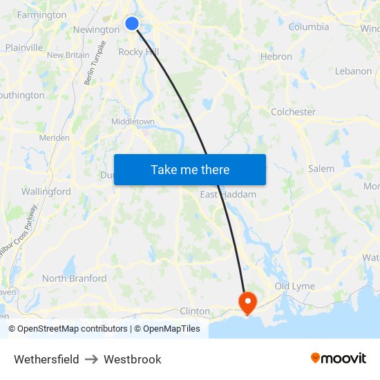 Wethersfield to Westbrook map