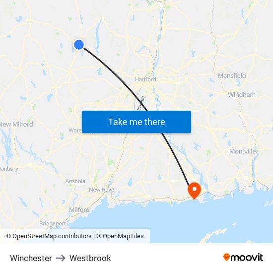 Winchester to Westbrook map