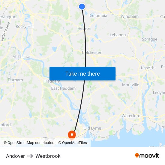 Andover to Westbrook map