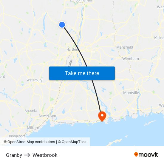 Granby to Westbrook map