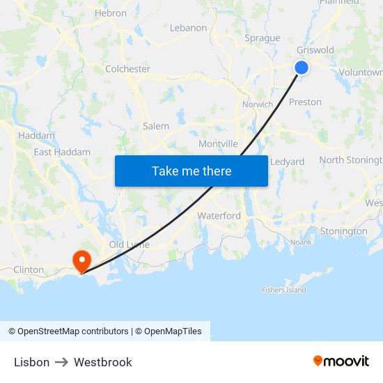 Lisbon to Westbrook map