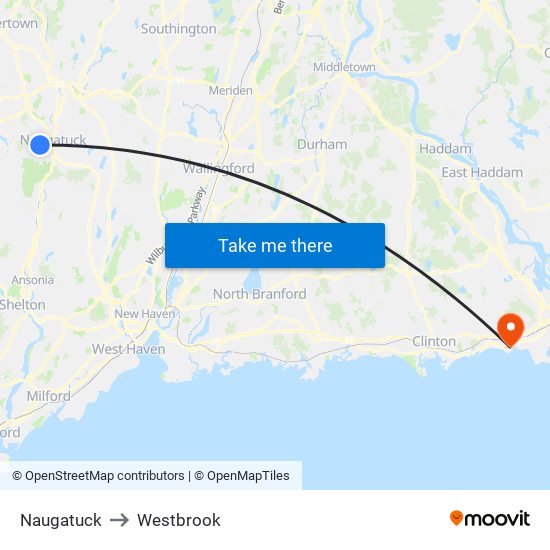 Naugatuck to Westbrook map