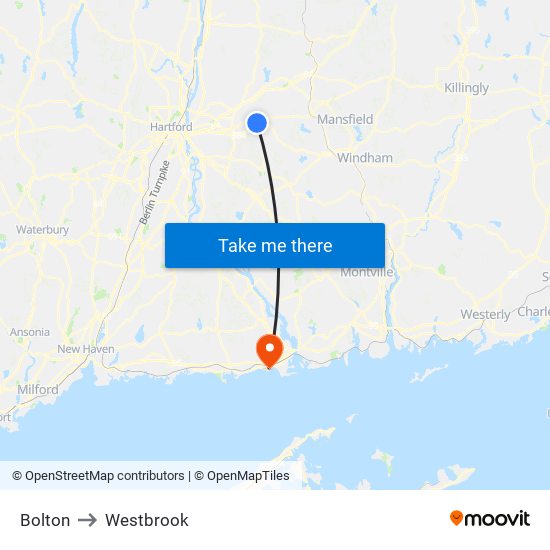 Bolton to Westbrook map