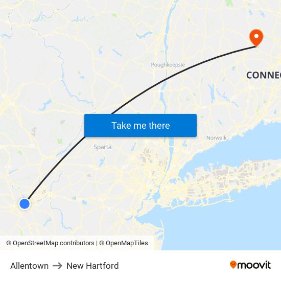 Allentown to New Hartford map