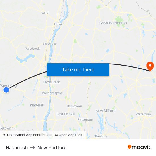 Napanoch to New Hartford map