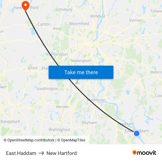 East Haddam to New Hartford map