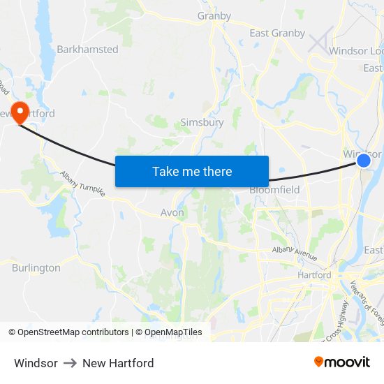 Windsor to New Hartford map