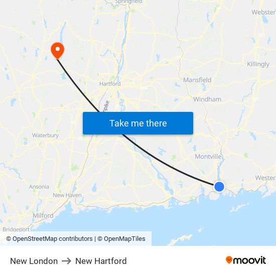 New London to New Hartford map