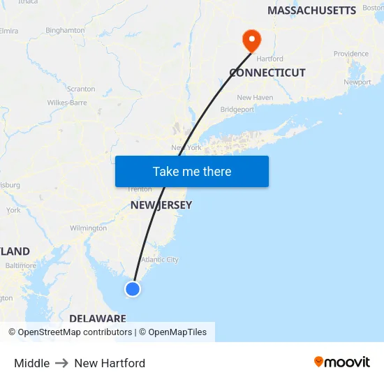 Middle to New Hartford map