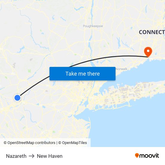 Nazareth to New Haven map