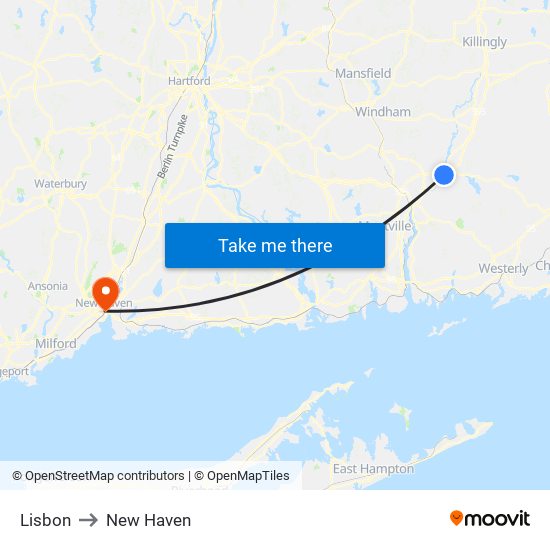 Lisbon to New Haven map