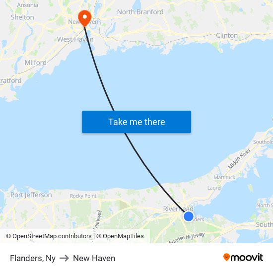 Flanders, Ny to New Haven map