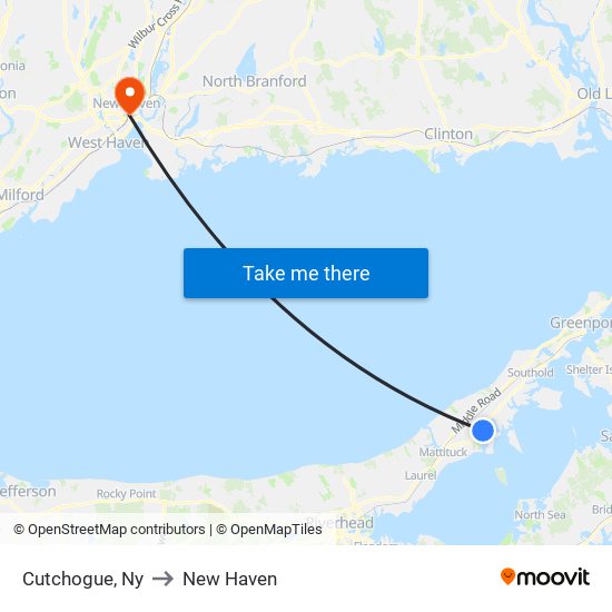 Cutchogue, Ny to New Haven map