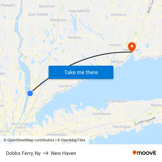 Dobbs Ferry, Ny to New Haven map