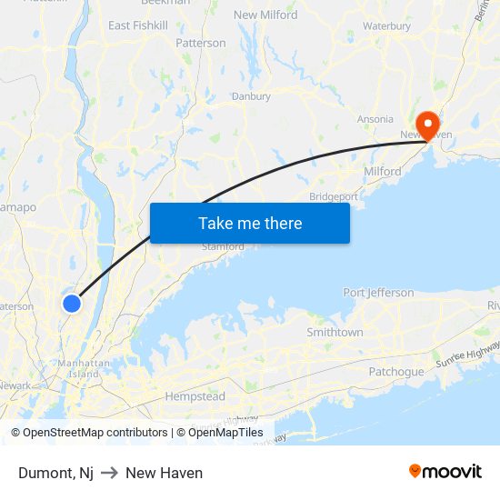 Dumont, Nj to New Haven map