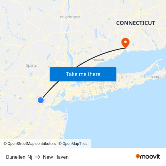 Dunellen, Nj to New Haven map