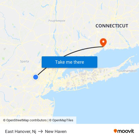 East Hanover, Nj to New Haven map