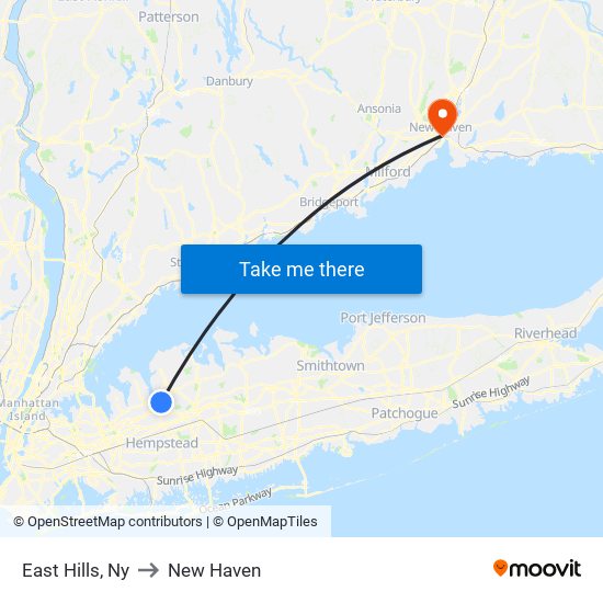 East Hills, Ny to New Haven map