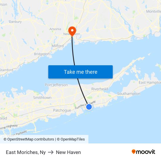 East Moriches, Ny to New Haven map