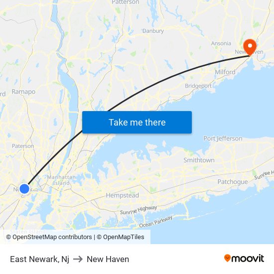 East Newark, Nj to New Haven map