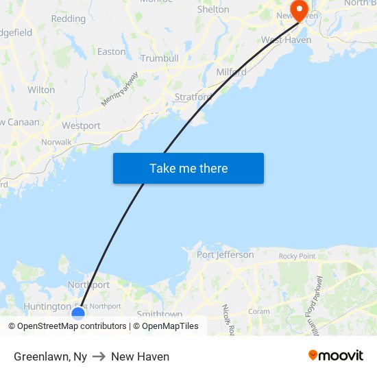 Greenlawn, Ny to New Haven map