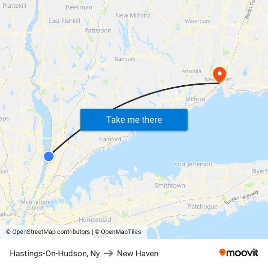 Hastings-On-Hudson, Ny to New Haven map