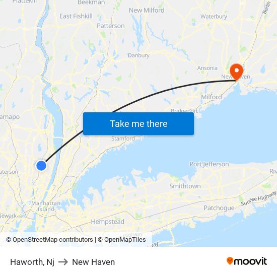 Haworth, Nj to New Haven map