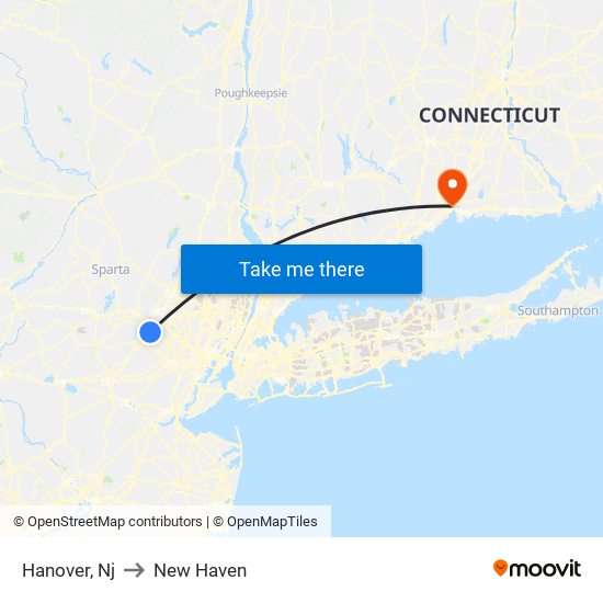 Hanover, Nj to New Haven map