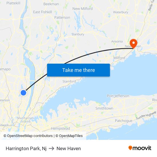 Harrington Park, Nj to New Haven map