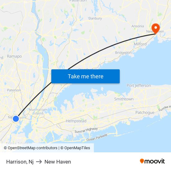 Harrison, Nj to New Haven map