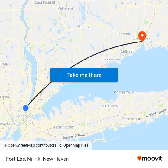 Fort Lee, Nj to New Haven map