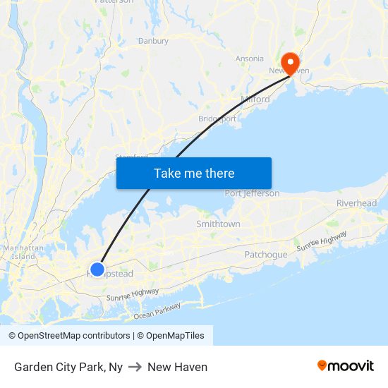 Garden City Park, Ny to New Haven map