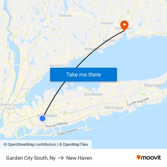 Garden City South, Ny to New Haven map