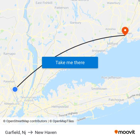 Garfield, Nj to New Haven map