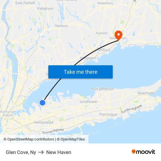 Glen Cove, Ny to New Haven map