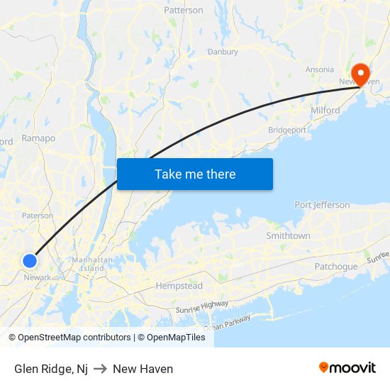 Glen Ridge, Nj to New Haven map