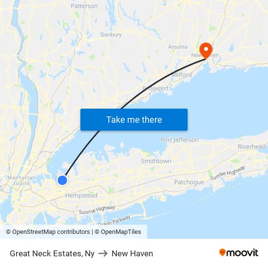 Great Neck Estates, Ny to New Haven map